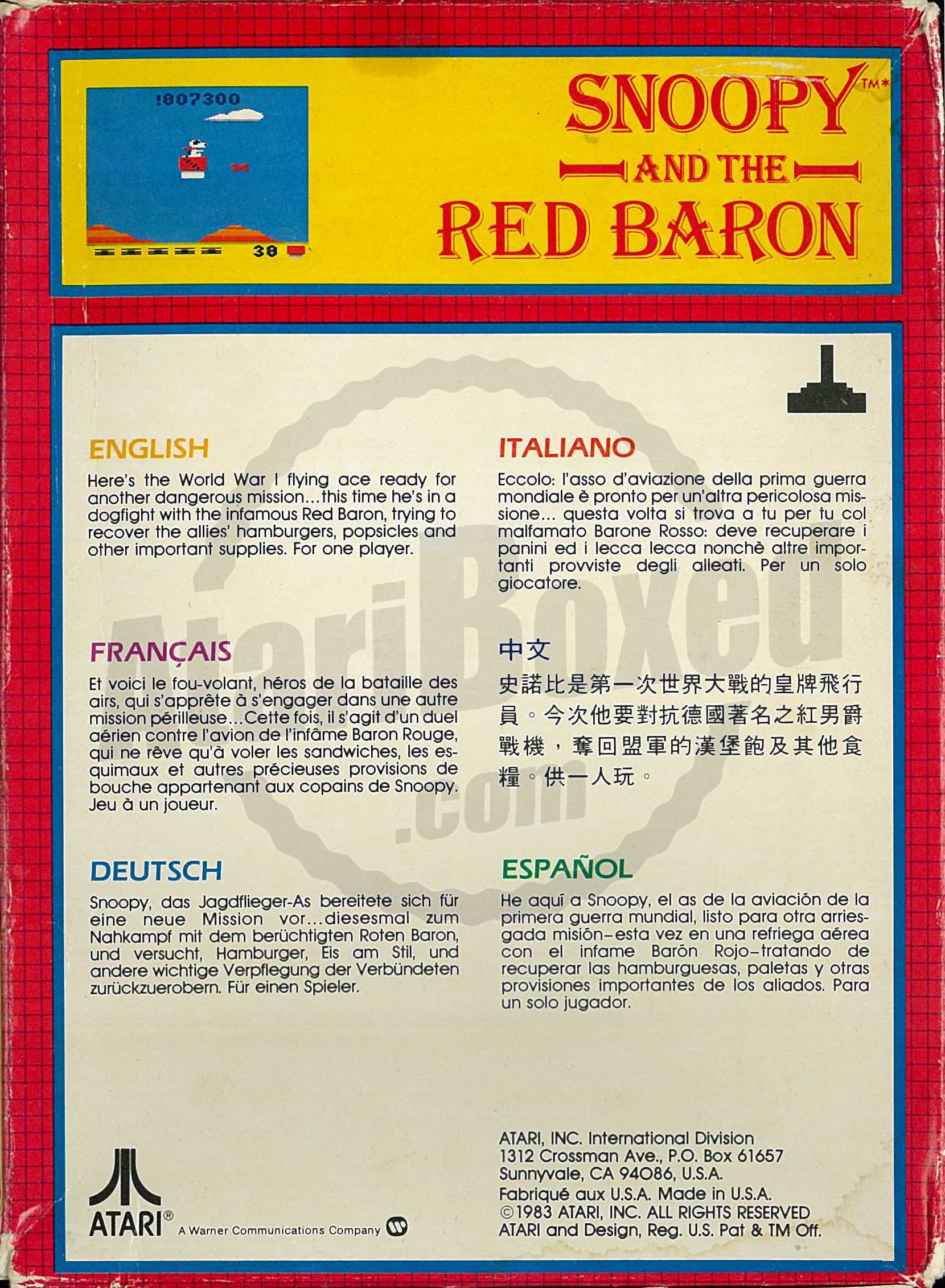 SNOOPY AND THE RED BARON (ATARI 2600, 1983)